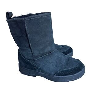 LL Bean Wicked Good Suede Leather Winter Boots Shearling Lined Black Size 6